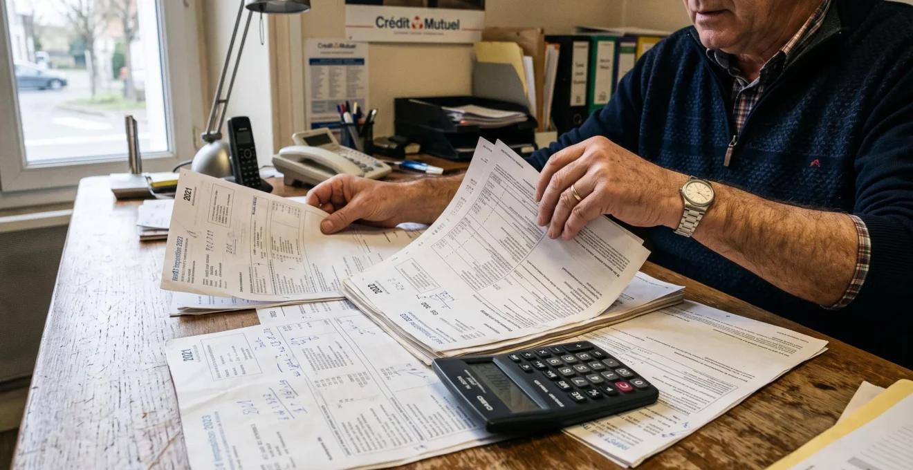 Des mains comparent plusieurs avis de cotisation posés sur un bureau.